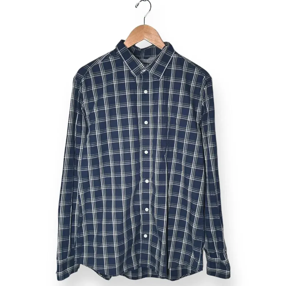BANANA REPUBLIC Soft Wash Button Up Shirt Slim Fit Blue Plaid Night Out Large